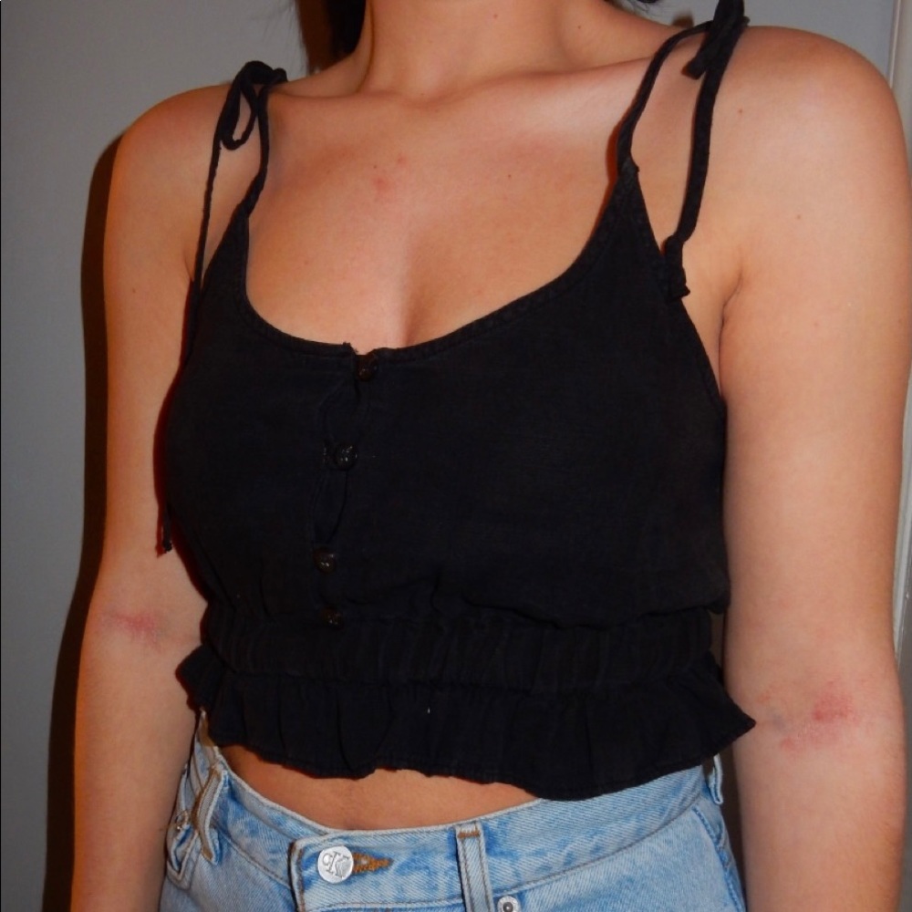 Button up, peplum, tie shoulder, tank top